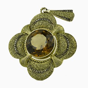 Large Cross Shaped Pendant with Smoked Topaz by Theodor Fahrner, Germany, 1935
