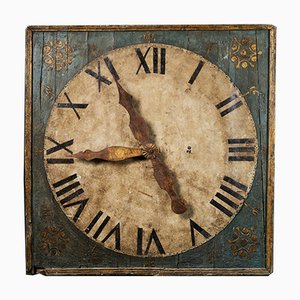 Horloge sur Panneau Polychrome du 19ème Siècle avec des Mains en Métal Doré Fixé sur une Feuille d'Etain