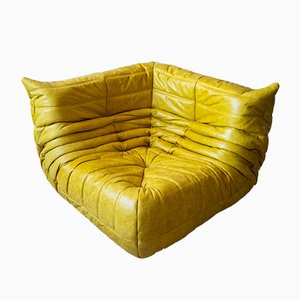 Vintage Yellow Pull-Up Dubai Leather Togo Corner Seat by Michel Ducaroy for Ligne Roset