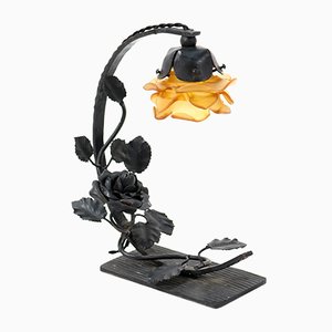 French Art Deco Wrought Iron Table Lamp, 1930s
