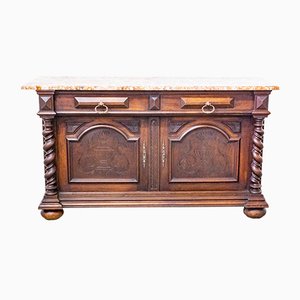 Louis XIII Style Credenza in Walnut with Marble Top, France, Late 19th Century