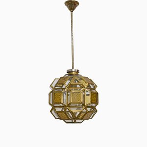 Brass and Glass Faceted Pendant Lamp, France, 1960s