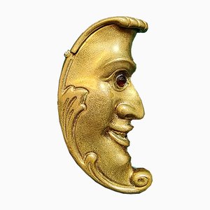 Scatola di fiammiferi antica in ottone con occhi di vetro