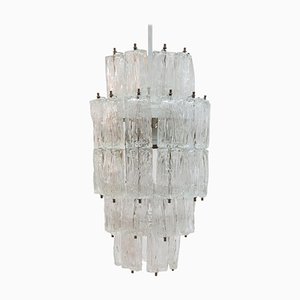 Large Iced Textured and Clear Murano Glass Chandelier with Five Tiers by Toni Zuccheri for Venini, 1960s, Italy