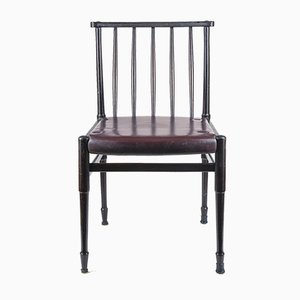 Vintage Stuhl aus Dunkel Gebeiztem Holz und Burgundem Kunstleder, 1960er