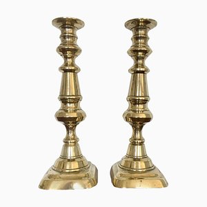 19th Century Tall Brass Candlesticks, Set of 2