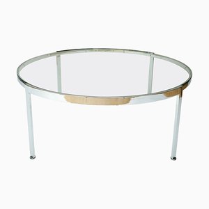 Grande Table Basse Ronde en Verre et Chrome, Italie, 1970s