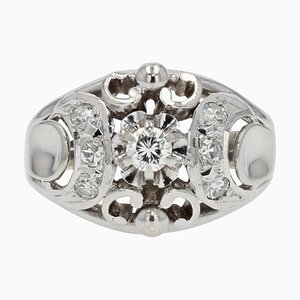 Französische Art Deco Diamanten und 18 Karat Weißgold Kuppel Ring, 1930er