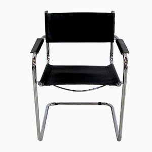 Black Leather and Chrome Metal Chair, 1970s