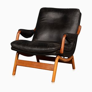 20th Century Black Leather & Teak Chair from Ikea, 1960s