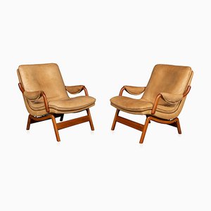 20. Jahrhundert Leder & Teak Stühle von Ikea, 1960er, 2er Set