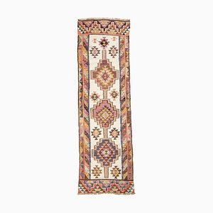 Alfombra Mid-Century geométrica en marfil de lana con estampado multicolor