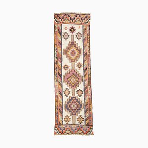 Tapis de Couloir Mid-Century Géométrique en Ivoire avec Motif Multicolore