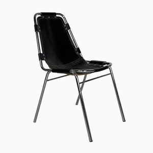 Schwarzer Leder Les Arcs Stuhl von Charlotte Perriand für Le Corbusier, 1970er