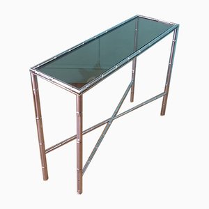 French Chromed Faux Bamboo Console Table, 1970s