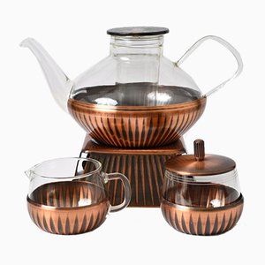 Glass and Copper Tea Set by Heinrich Löffelhardt for Jena Glass Schott & Gen, 1960s, Set of 4