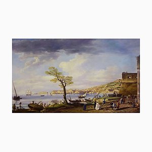 Giuseppe Pellegrini, vista de la bahía de Nápoles, óleo sobre lienzo