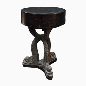 Stool in Wood with Iron Base
