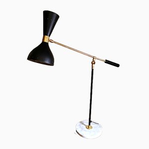 Model Diabolo Brass Table Lamp with Carrara Marble Base in the Style of Stilnovo
