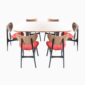 Mid-Century Drop Leaf Table with Butterfly Dining Chairs by E. Gomme for G-Plan, Set of 7