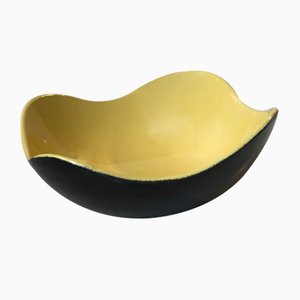 Vintage Black and Yellow Ceramic Congo Bowl by Kronjyden Randers, 1950s