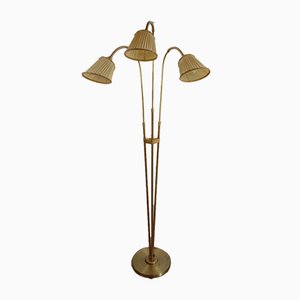 Large Swedish Brass 3-Light Floor Lamp, 1940s