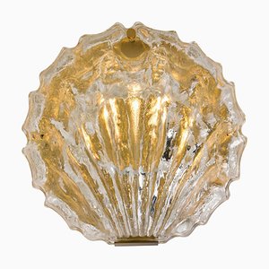 Golden Ice Glass Shell Wall Sconce from Kalmar, 1960s