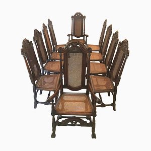 Geschnitzte Stühle aus geschnitztem Eichenholz im antiken Carolean Stil, 10er Set