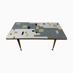 Mesa de centro Mid-Century con mosaico de vidrio en negro, blanco, gris y dorado