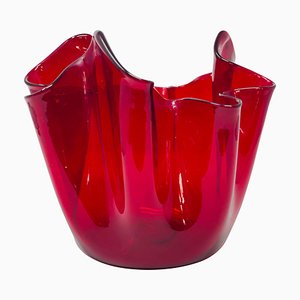 Rote Mid-Century Modern Vase mit Taschentuch-Motiv von Fulvio Bianconi für Venini, 1950er