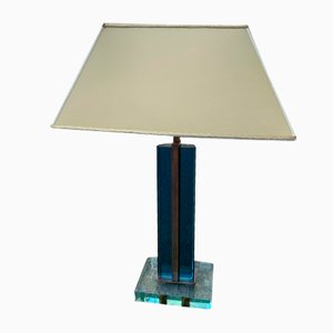 Blue Crystal & Brass Table Lamp by Pietro Chiesa for Fontana Arte, 1950s