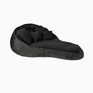 Outdoor Black Interlaced Tongue Chaise Longue in PLT with Black Cushion from VGnewtrend