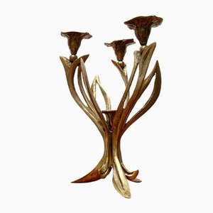 Vintage Brutalist Floral Metal Candleholder