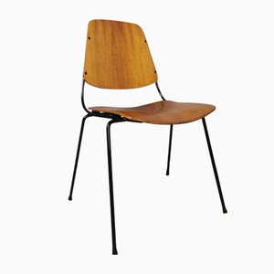 Vintage Black Metal & Plywood Dining Chairs by Augusto Bozzi for Saporiti, 1960s, Set of 6