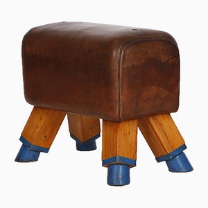 Cheval d'Arçons ou Tabouret Vintage en Cuir, 1930s