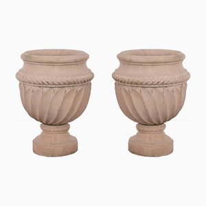 Carved Stone Urns, Set of 2