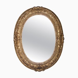 Neoclassical Empire Oval Gold Hand Carved Wooden Mirror, Spain, 1970s