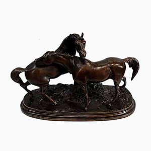 PJ. Mêne, The Accolade or Group of Arabian Horses, Bronze Sculpture, 19th Century