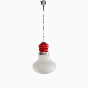 Italian Space Age Pendant Lamp with Red Murano Glass by Mazzega, 1970s