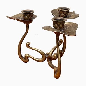 Vintage Brutalist Floral Metal Candleholder