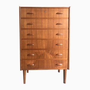 Tall Mid-Century Danish Teak Chest of Drawers with 6 Drawers