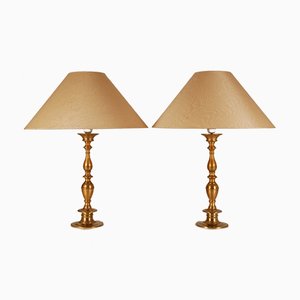 Lampes de Bureau Antique en Bronze Doré avec Porte-Bougies d'Autel, Set de 2