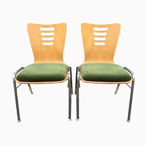 Set of Stackable Metal & Wood Chairs, 1990s