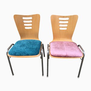Stapelbare Metall & Holz Stühle mit Neuem Bezug, 1990er, 2er Set