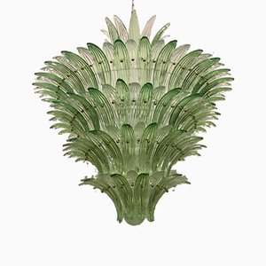 Mid-Century Round Green and Transparent Murano Glass Chandelier, 1990s