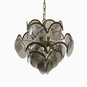 Chandelier with Nickel-Plated Metal Frame and Tinted Glasses