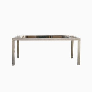 Square Coffee Table with Nickel-Plated Metal Frame and Glass, 1970s, Italy
