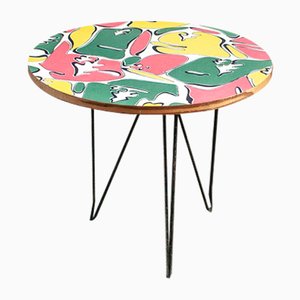 Coffee Table with Colored Wood and Legs in Metal, Italy, 1950s