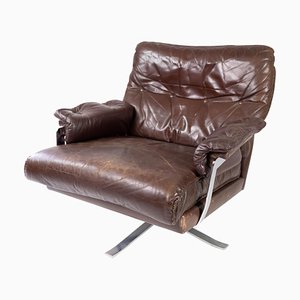 Easy Chair in Patinated Brown Leather by Arne Norell, 1970s