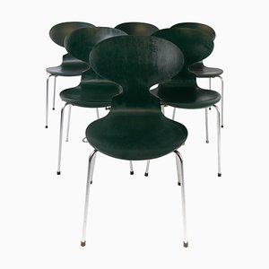 Sedie Ant modello 3101 verde scuro di Arne Jacobsen per Fritz Hansen, anni '60, set di 5